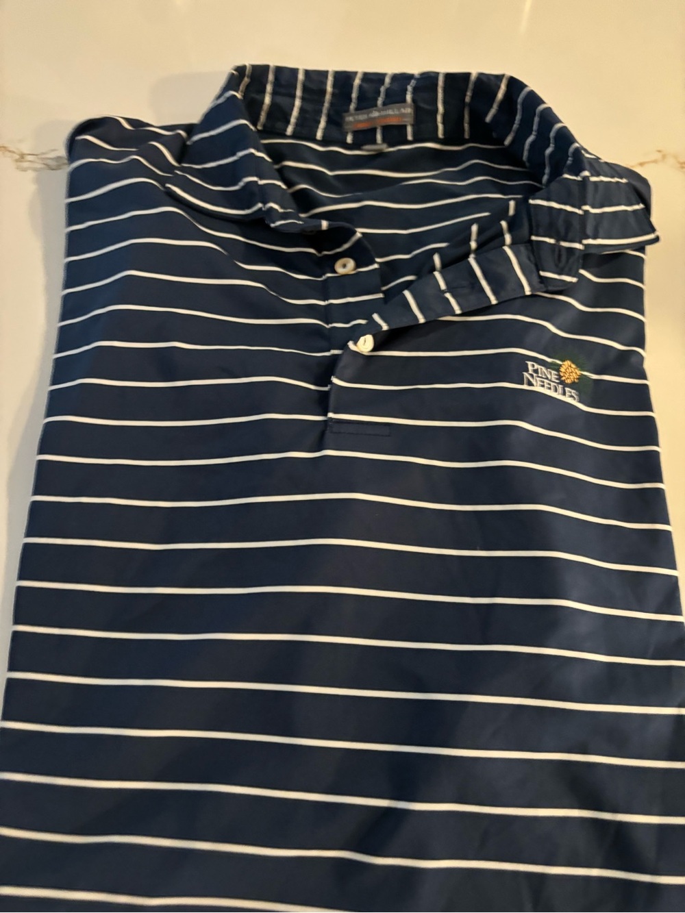 Peter Millar Mens  Pine Needle Navy White Striped Polo size XXL